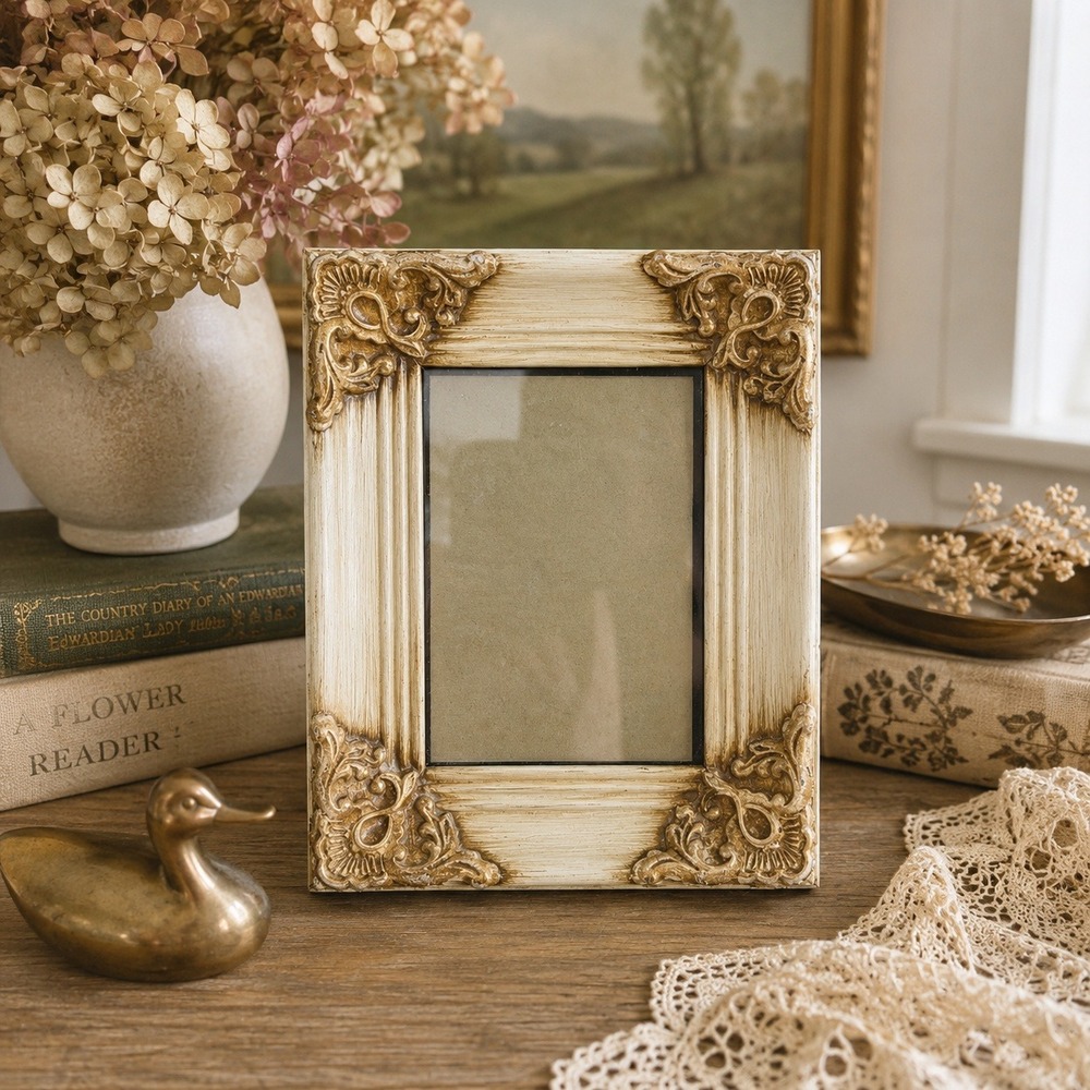 Vintage Ornate Gold‎ Ivory Picture Frame 5x7 Hollywood Regency Tabletop